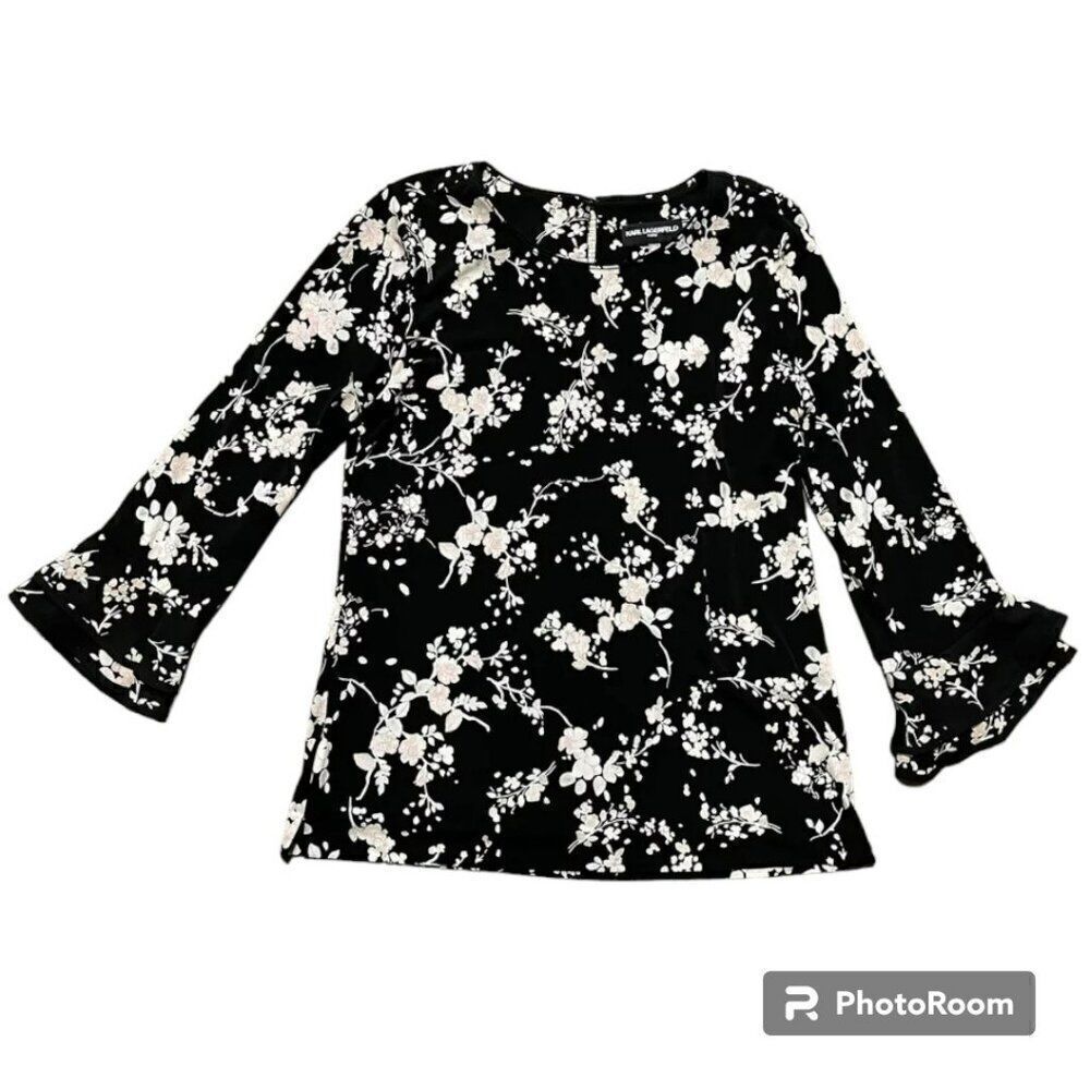 NWT Karl Lagerfeld Paris Yessie Trumpet Sleeve Top Sz XS